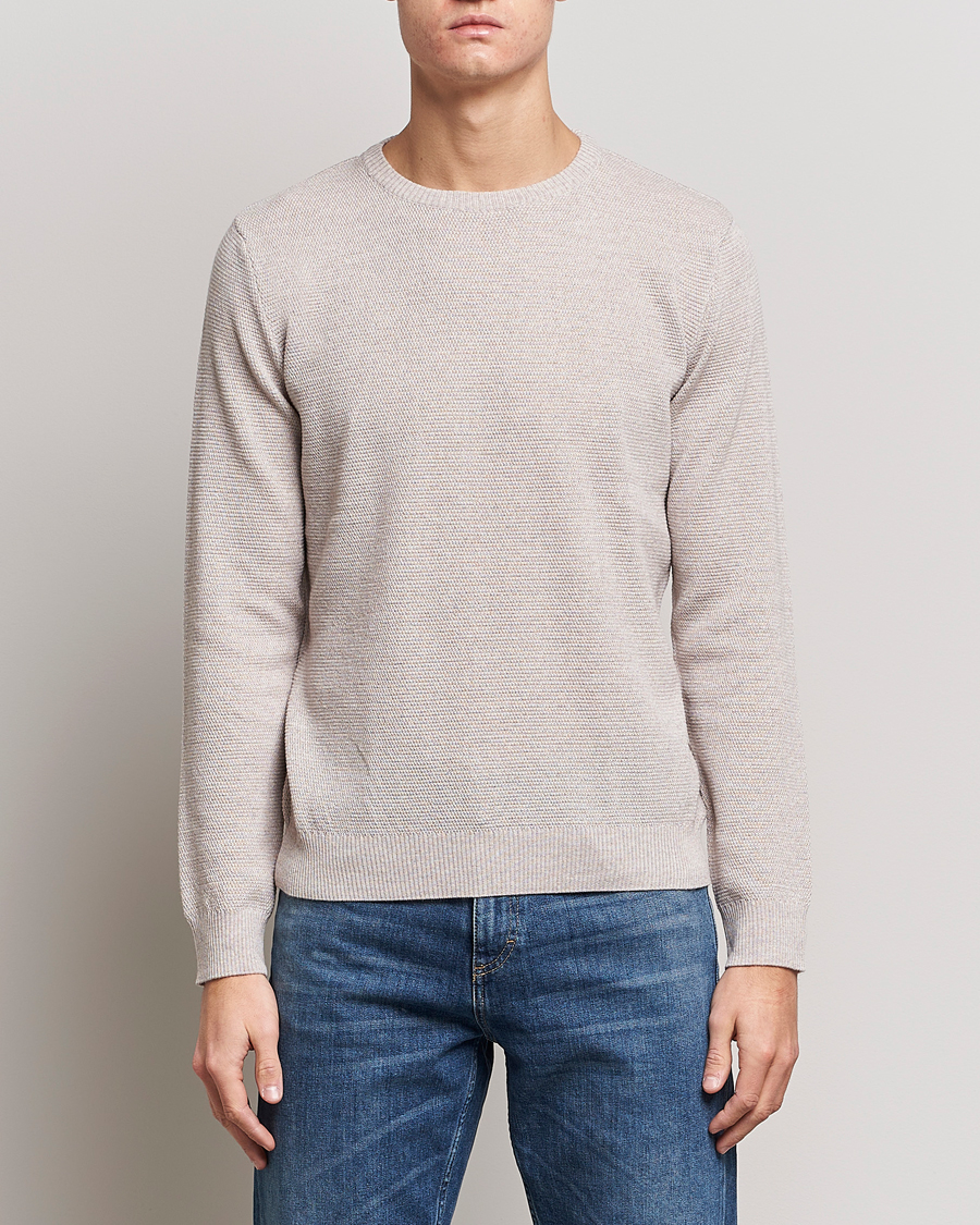 Herr | Tröjor | Stenströms | Textured Merino Crew Neck Beige