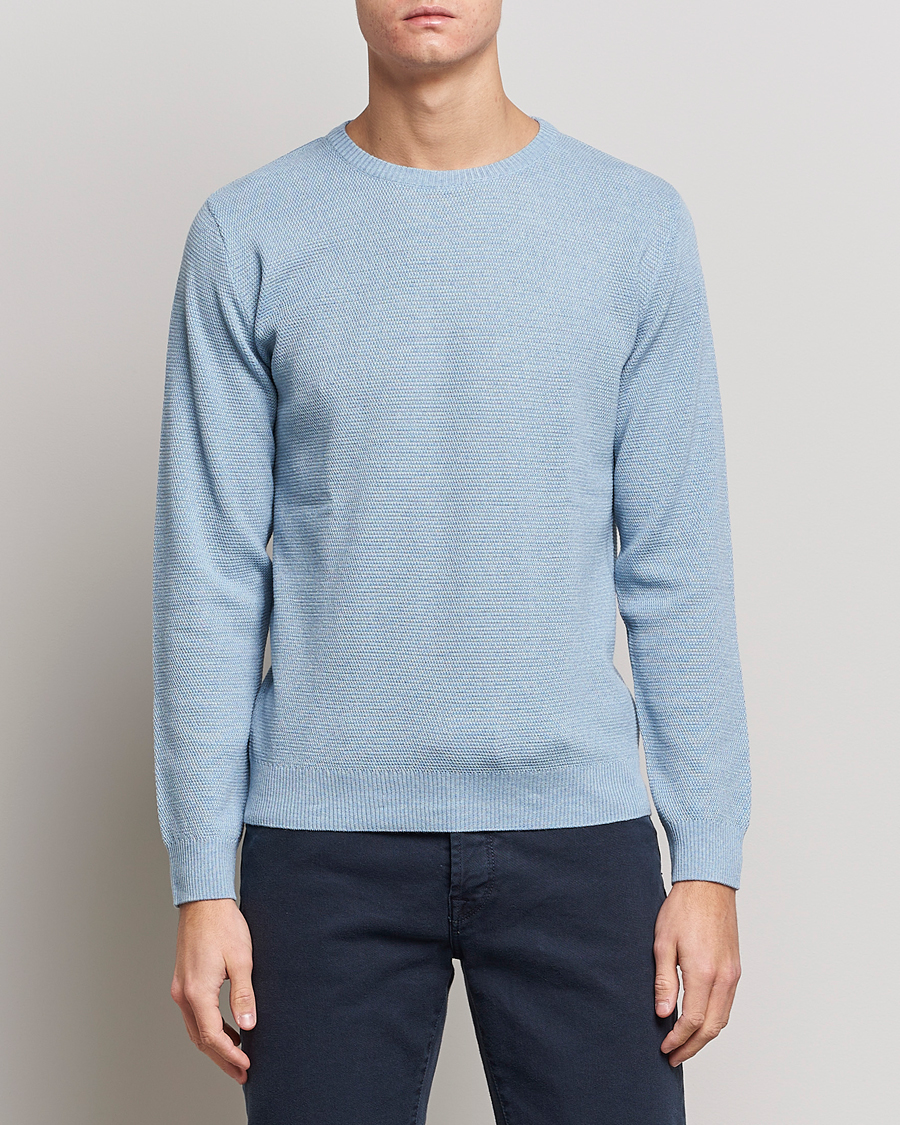 Herr | Tröjor | Stenströms | Textured Merino Crew Neck Light Blue