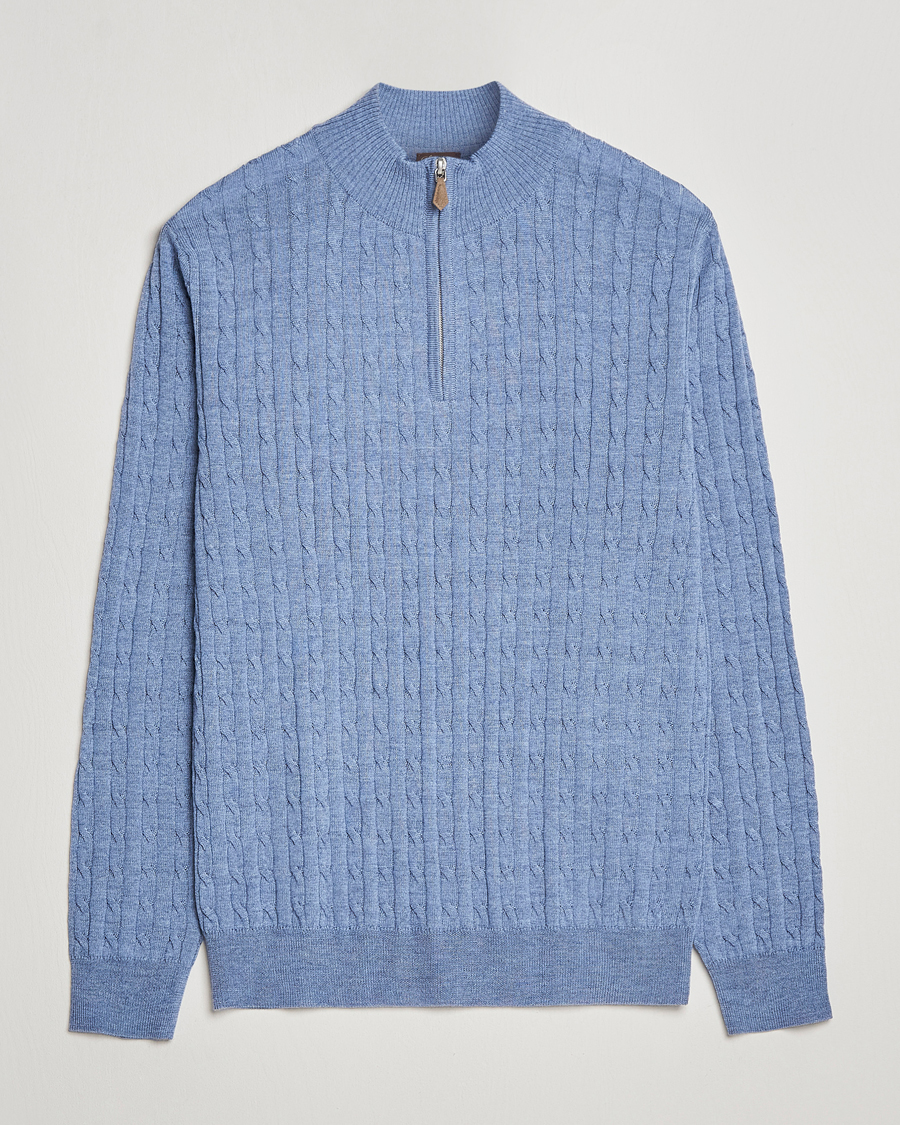 Herr | Tröjor | Stenströms | Merino Cable Half Zip Light Blue