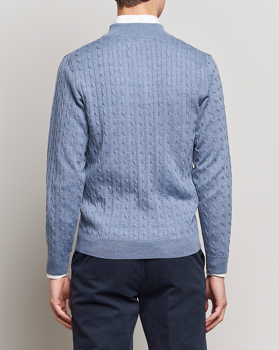 Herr | Tröjor | Stenströms | Merino Cable Half Zip Light Blue
