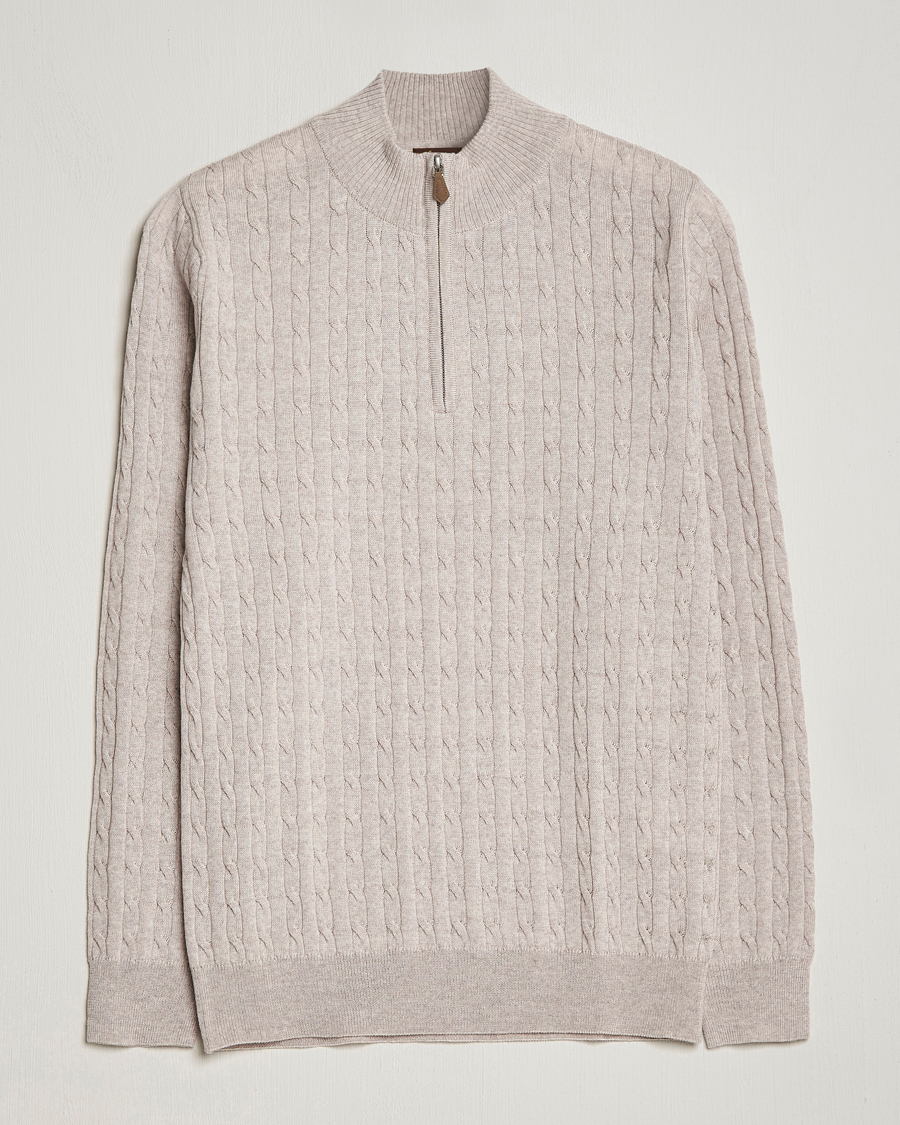 Herr | Tröjor | Stenströms | Merino Cable Half Zip Beige