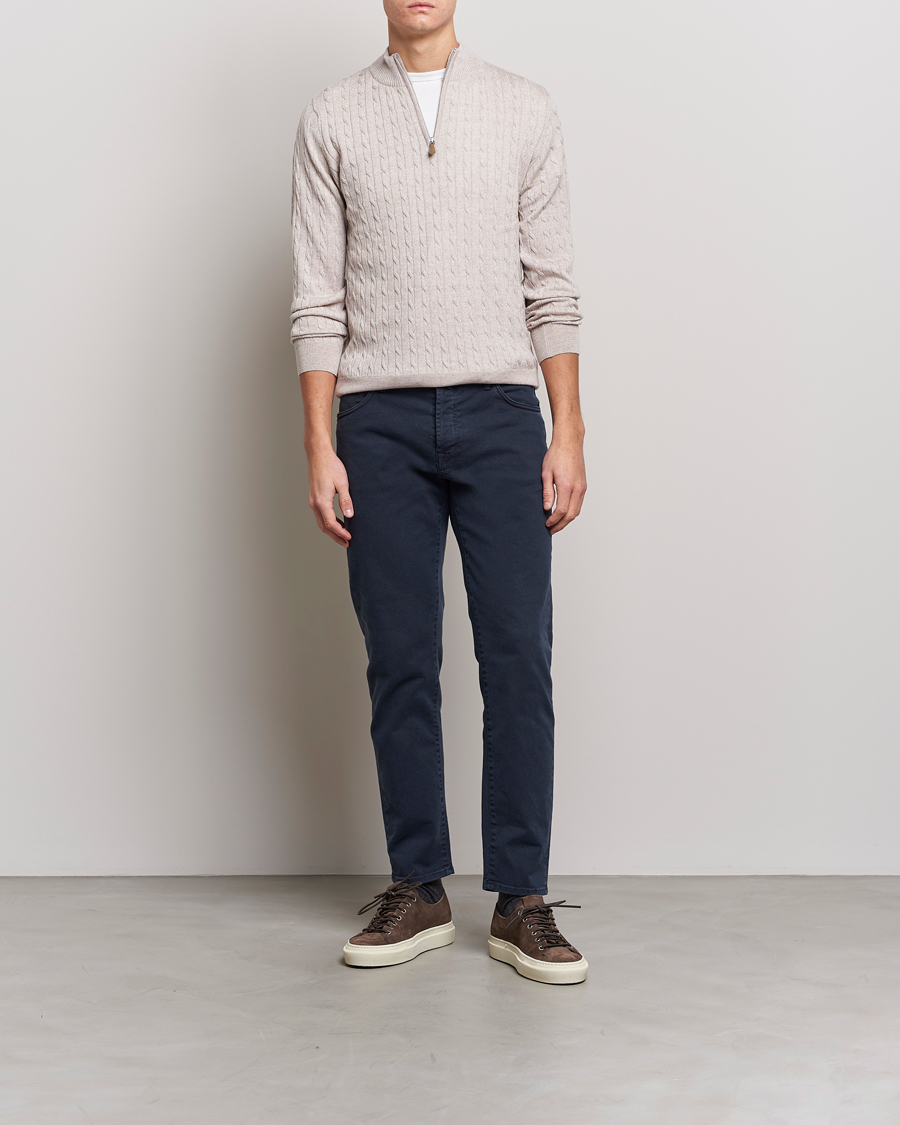 Herr | Tröjor | Stenströms | Merino Cable Half Zip Beige