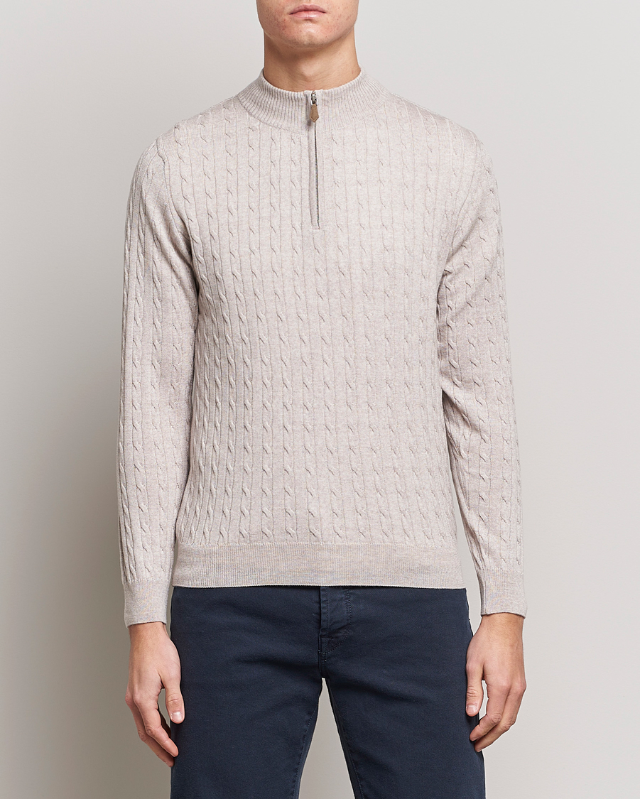 Herr | Tröjor | Stenströms | Merino Cable Half Zip Beige
