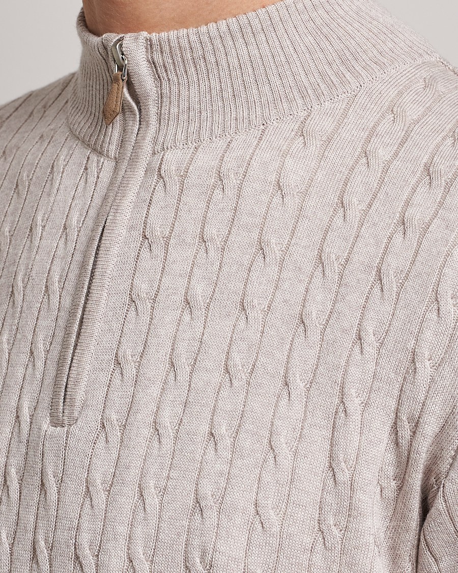 Herr | Tröjor | Stenströms | Merino Cable Half Zip Beige