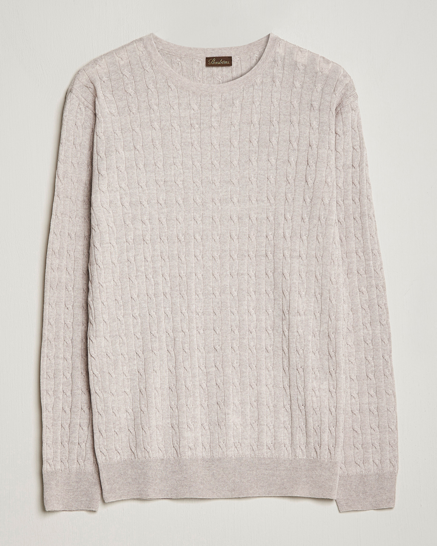 Herr | Tröjor | Stenströms | Merino Cable Crew Neck Beige