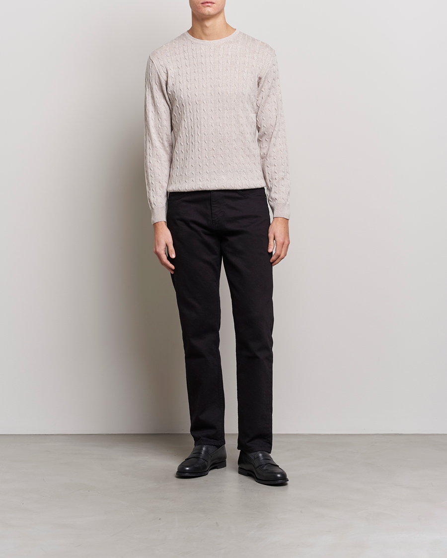 Herr | Tröjor | Stenströms | Merino Cable Crew Neck Beige