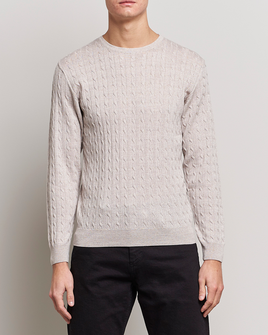 Herr | Tröjor | Stenströms | Merino Cable Crew Neck Beige