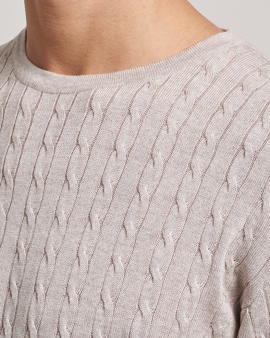 Herr | Tröjor | Stenströms | Merino Cable Crew Neck Beige