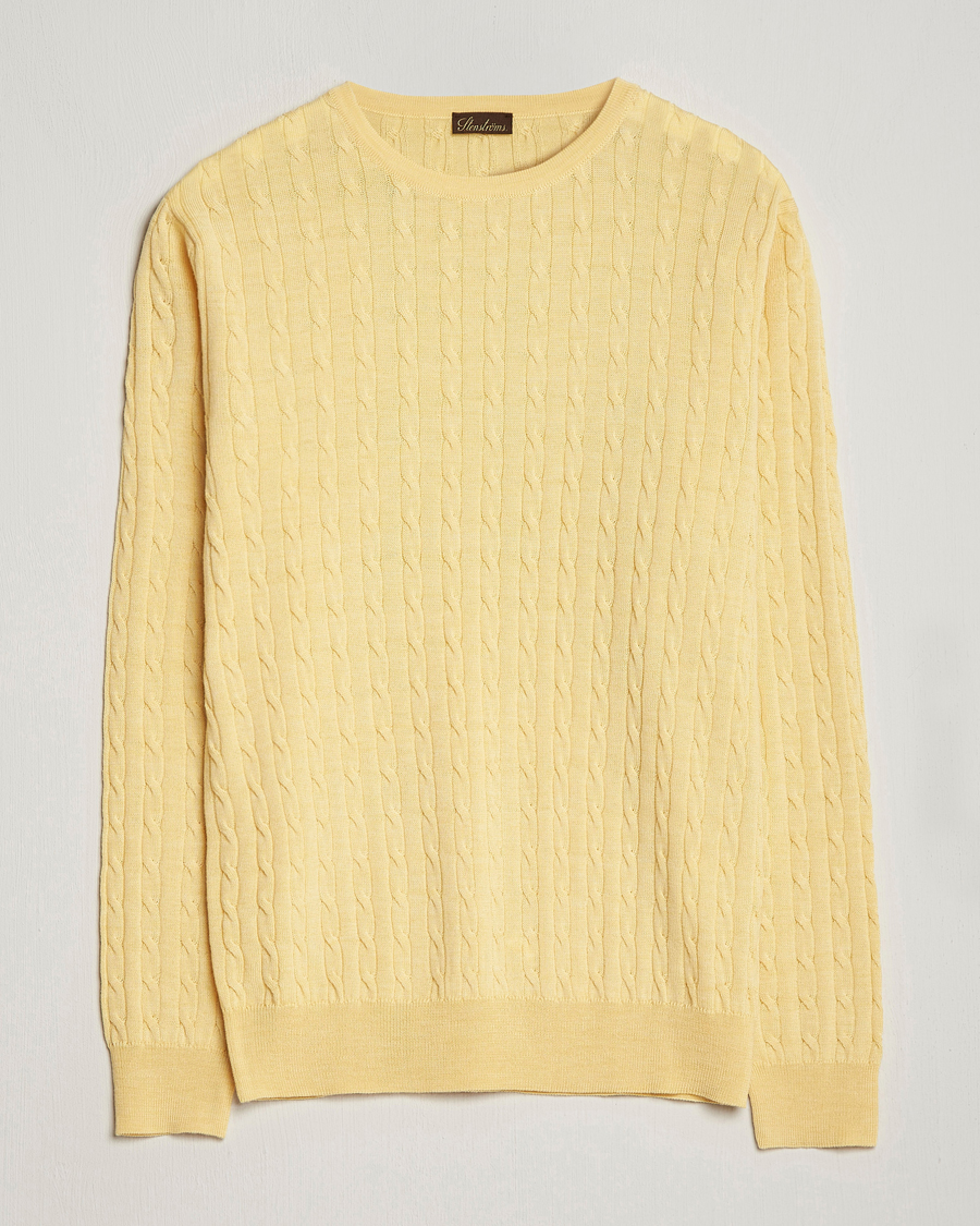 Herr | Tröjor | Stenströms | Merino Cable Crew Neck Yellow