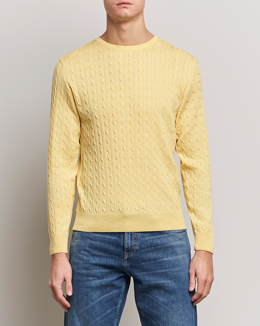 Herr | Tröjor | Stenströms | Merino Cable Crew Neck Yellow