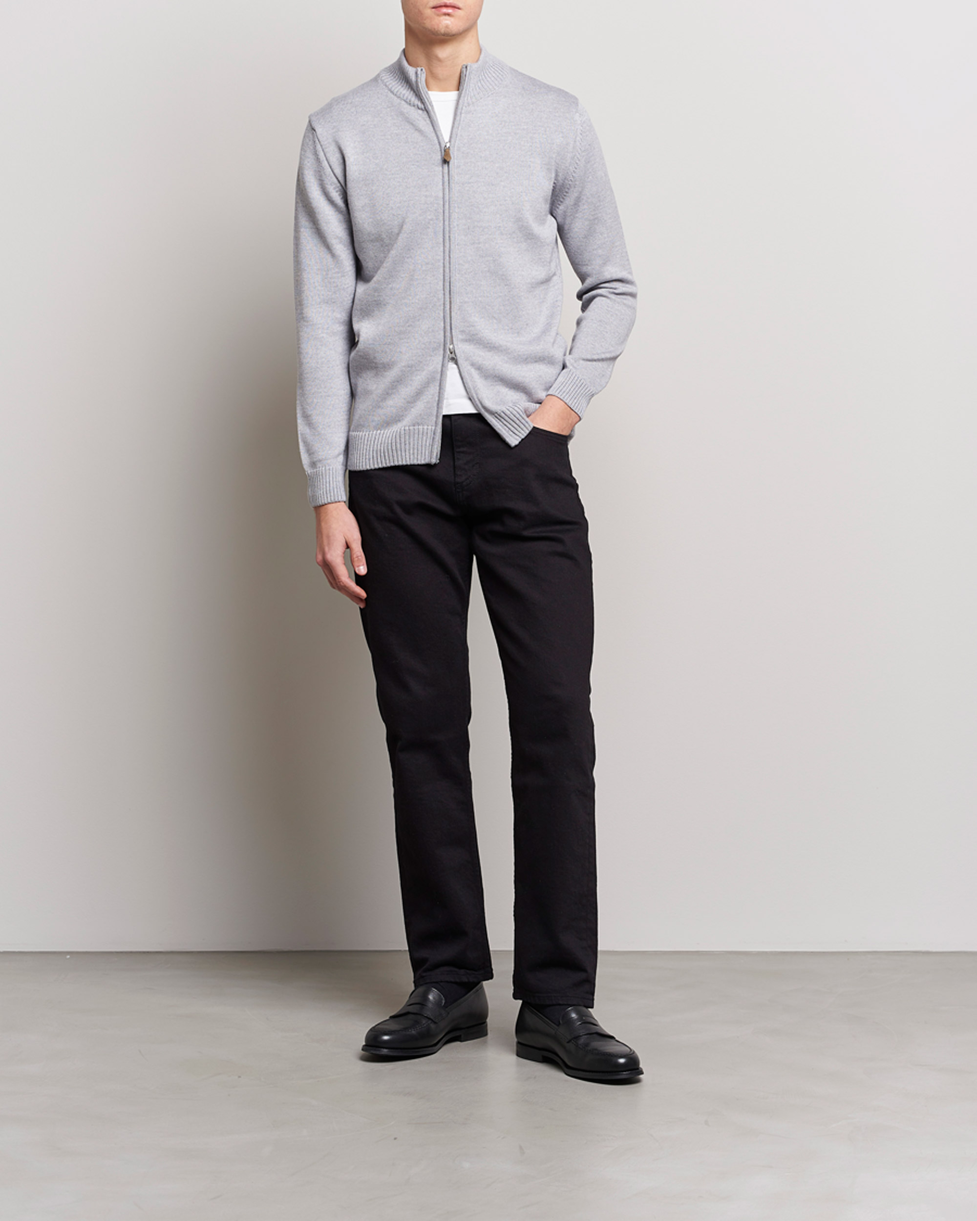 Herr | Tröjor | Stenströms | Chunky Merino Full Zip Light Grey