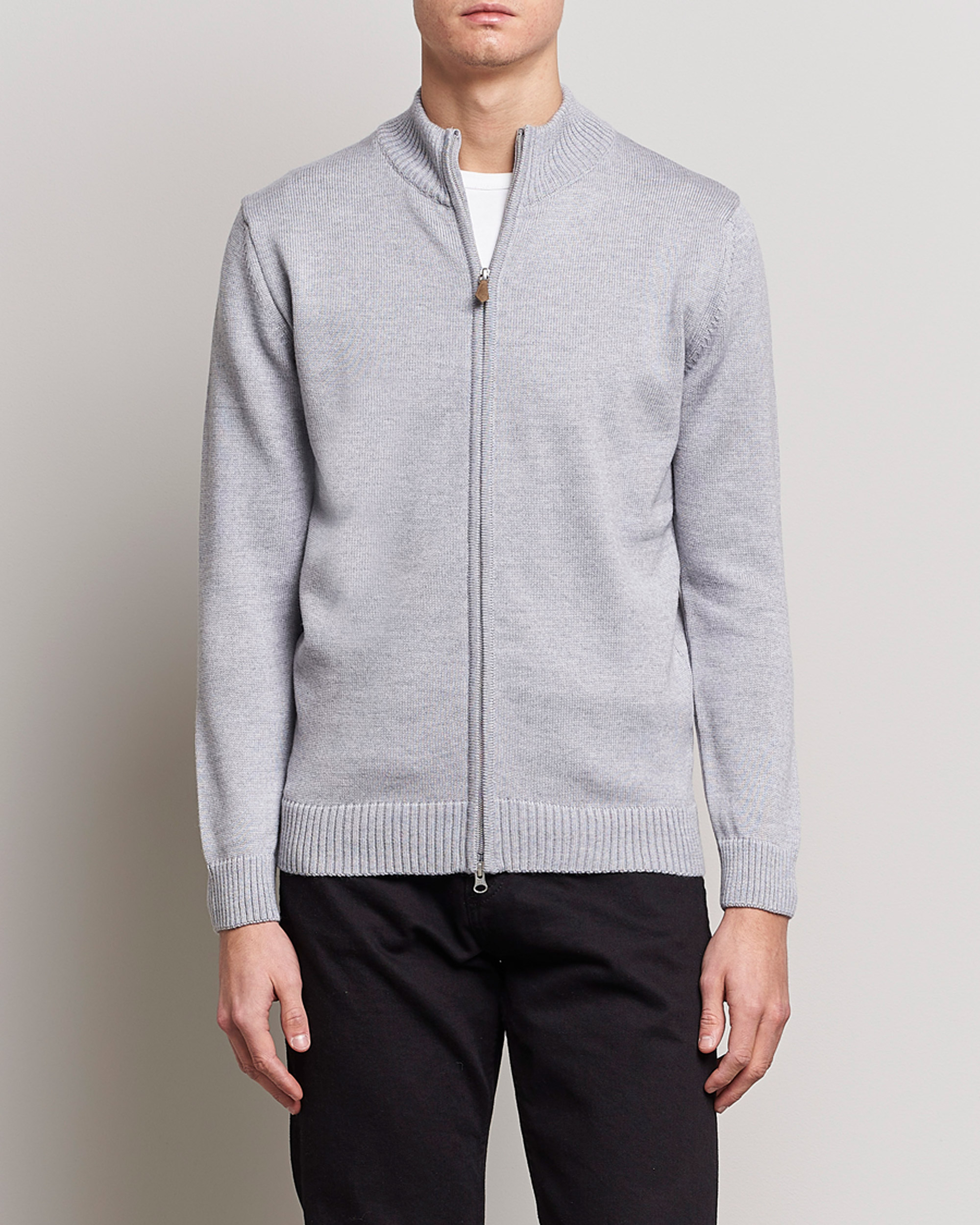 Herr | Tröjor | Stenströms | Chunky Merino Full Zip Light Grey