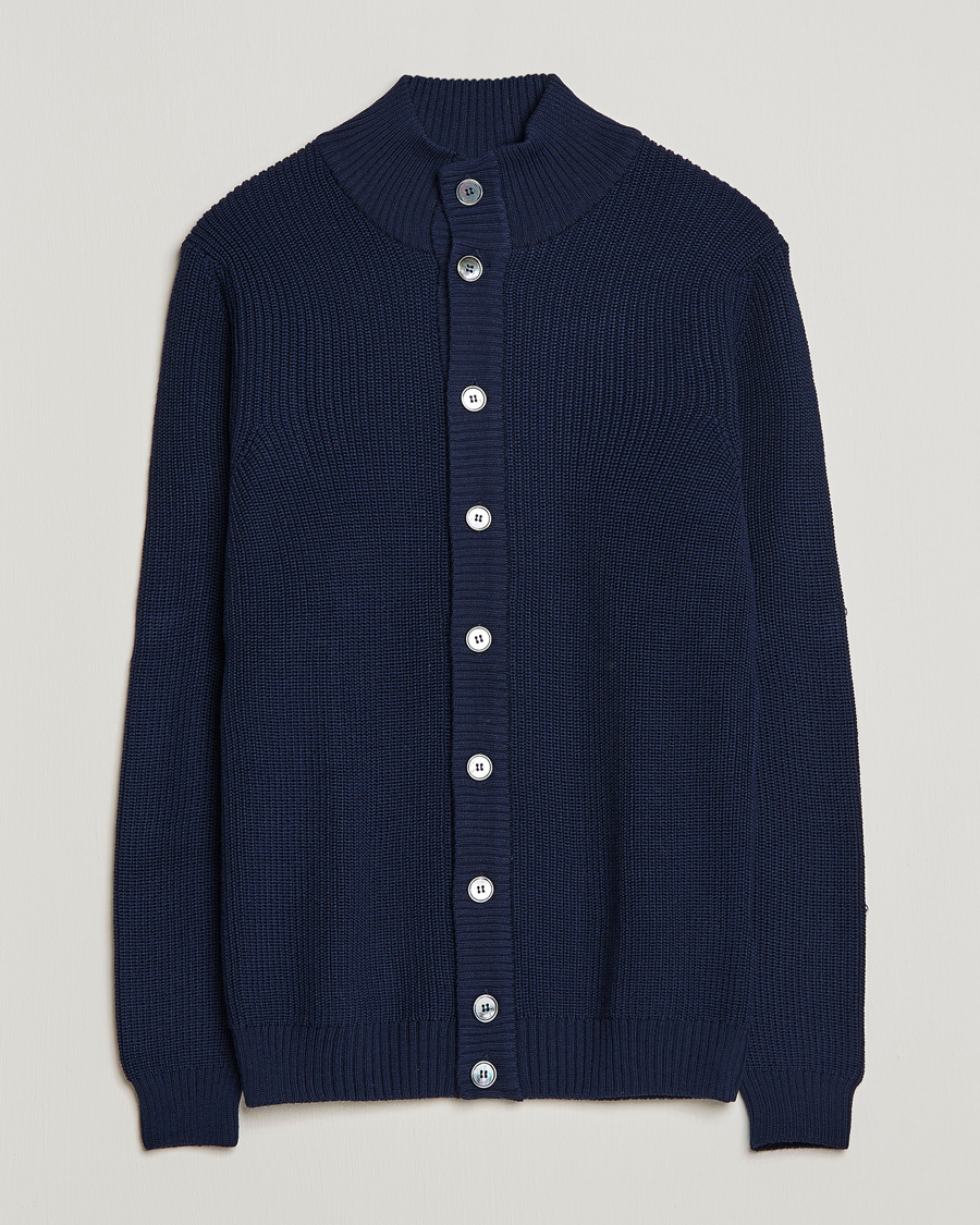 Herr | Tröjor | Stenströms | Half Card Heavy Merino Cardigan Navy