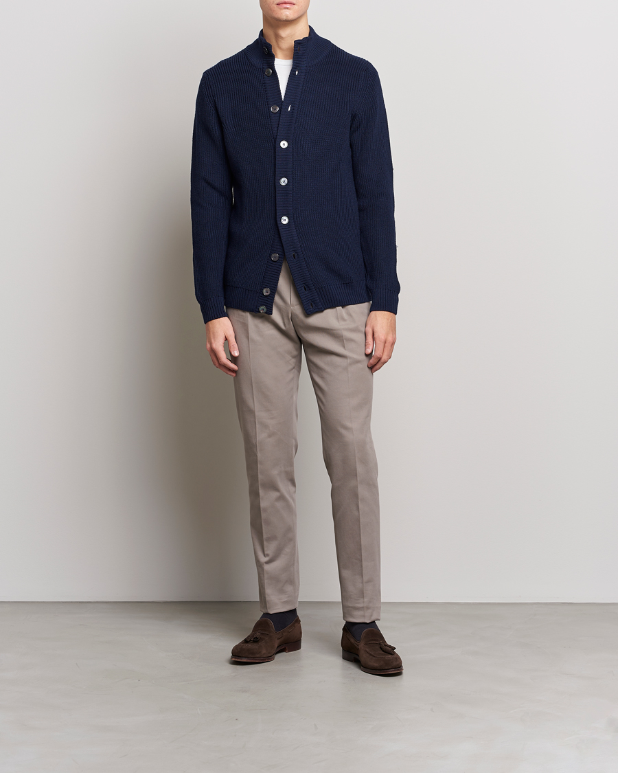Herr | Tröjor | Stenströms | Half Card Heavy Merino Cardigan Navy