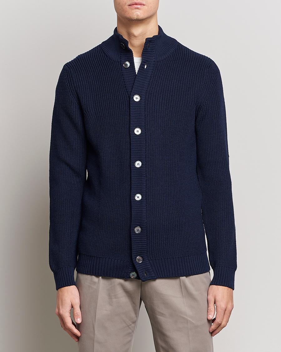 Herr | Tröjor | Stenströms | Half Card Heavy Merino Cardigan Navy