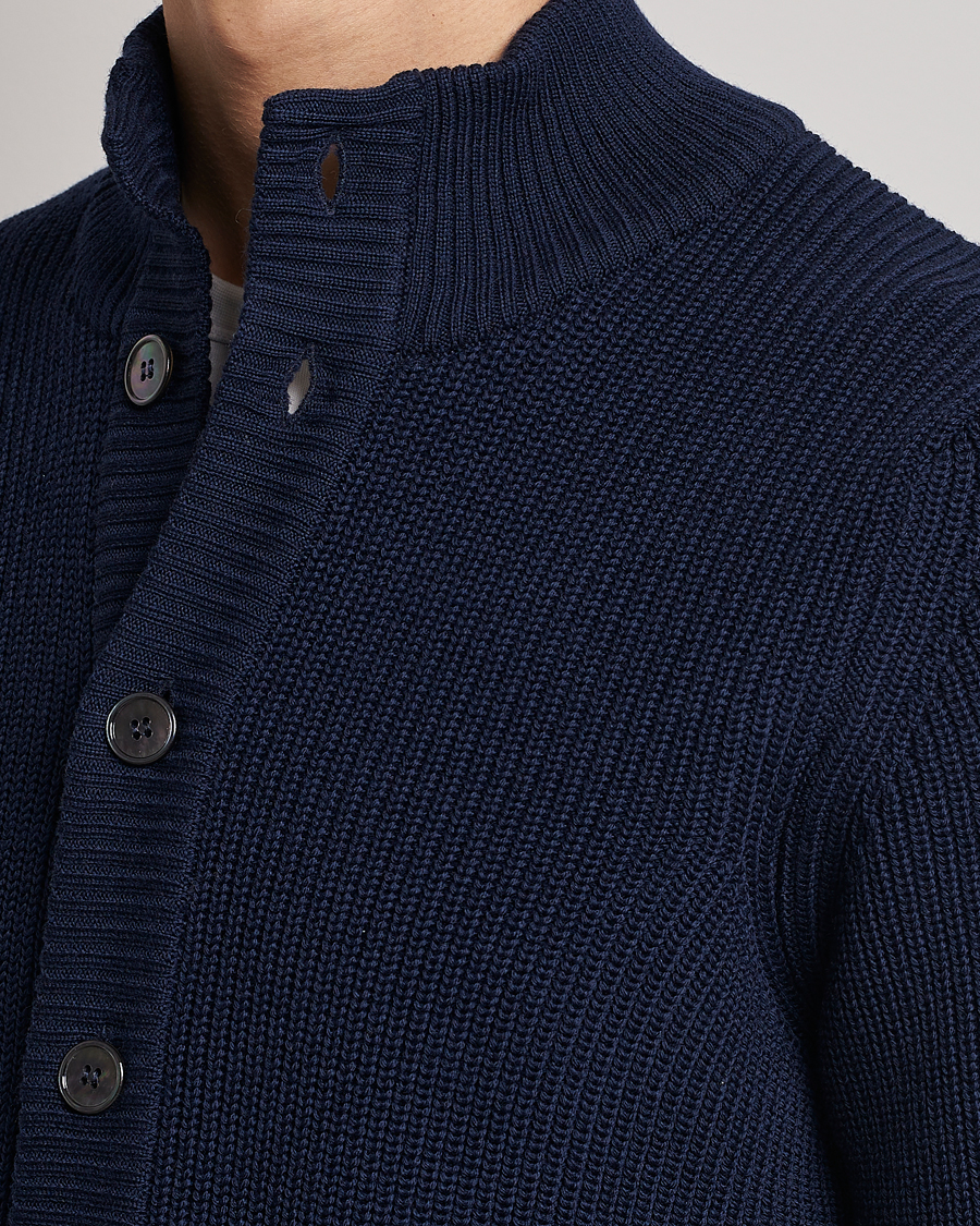 Herr | Tröjor | Stenströms | Half Card Heavy Merino Cardigan Navy