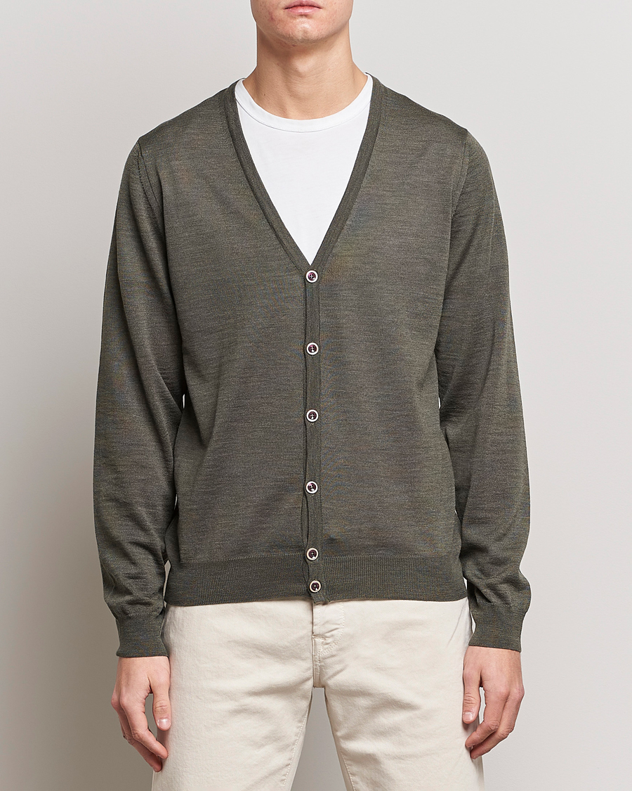 Herr | Tröjor | Stenströms | Merino Zegna Knitted Cardigan Dark Green