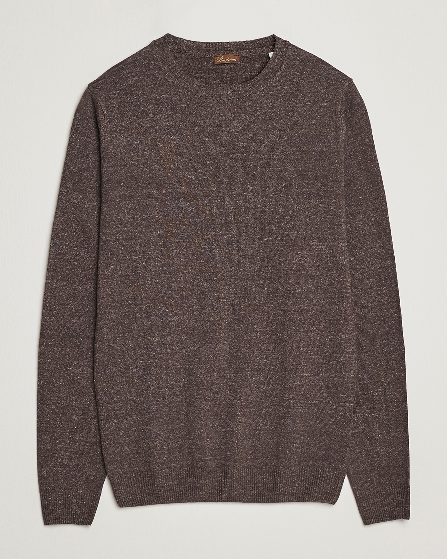 Herr | Tröjor | Stenströms | Merino/Linen Crew Neck Brown