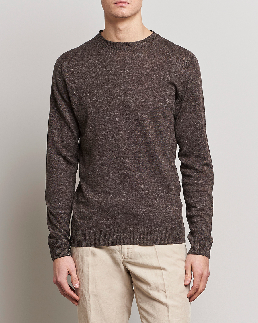 Herr | Tröjor | Stenströms | Merino/Linen Crew Neck Brown