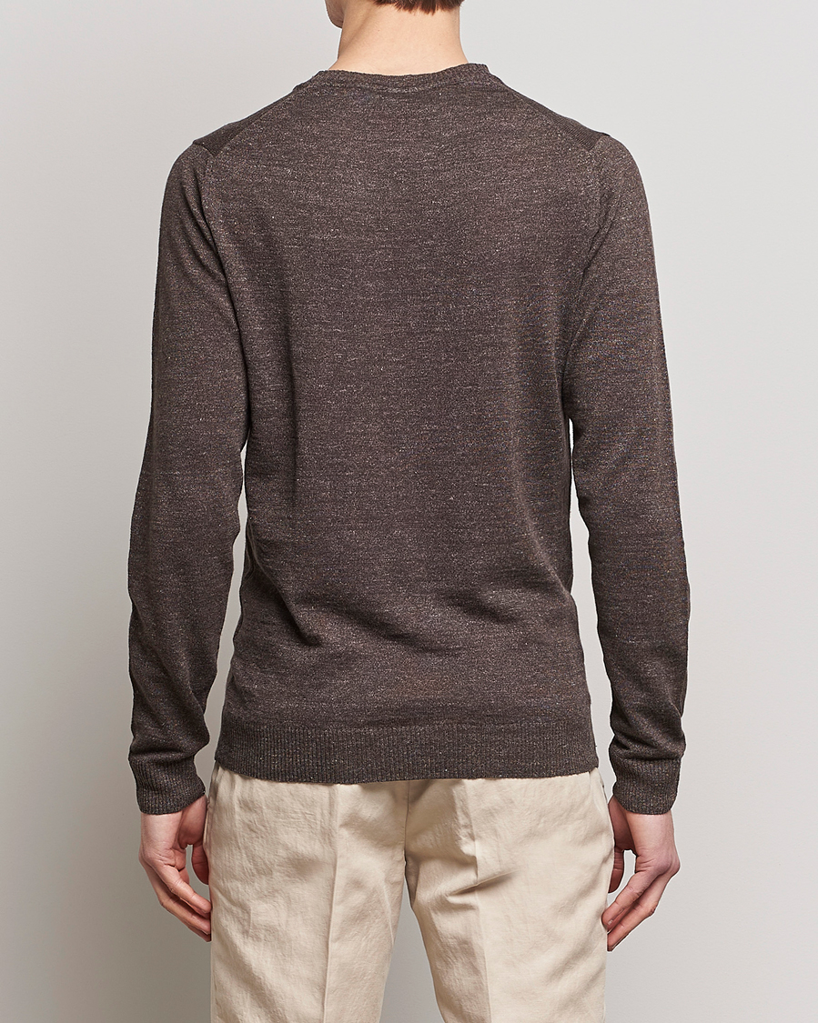Herr | Tröjor | Stenströms | Merino/Linen Crew Neck Brown