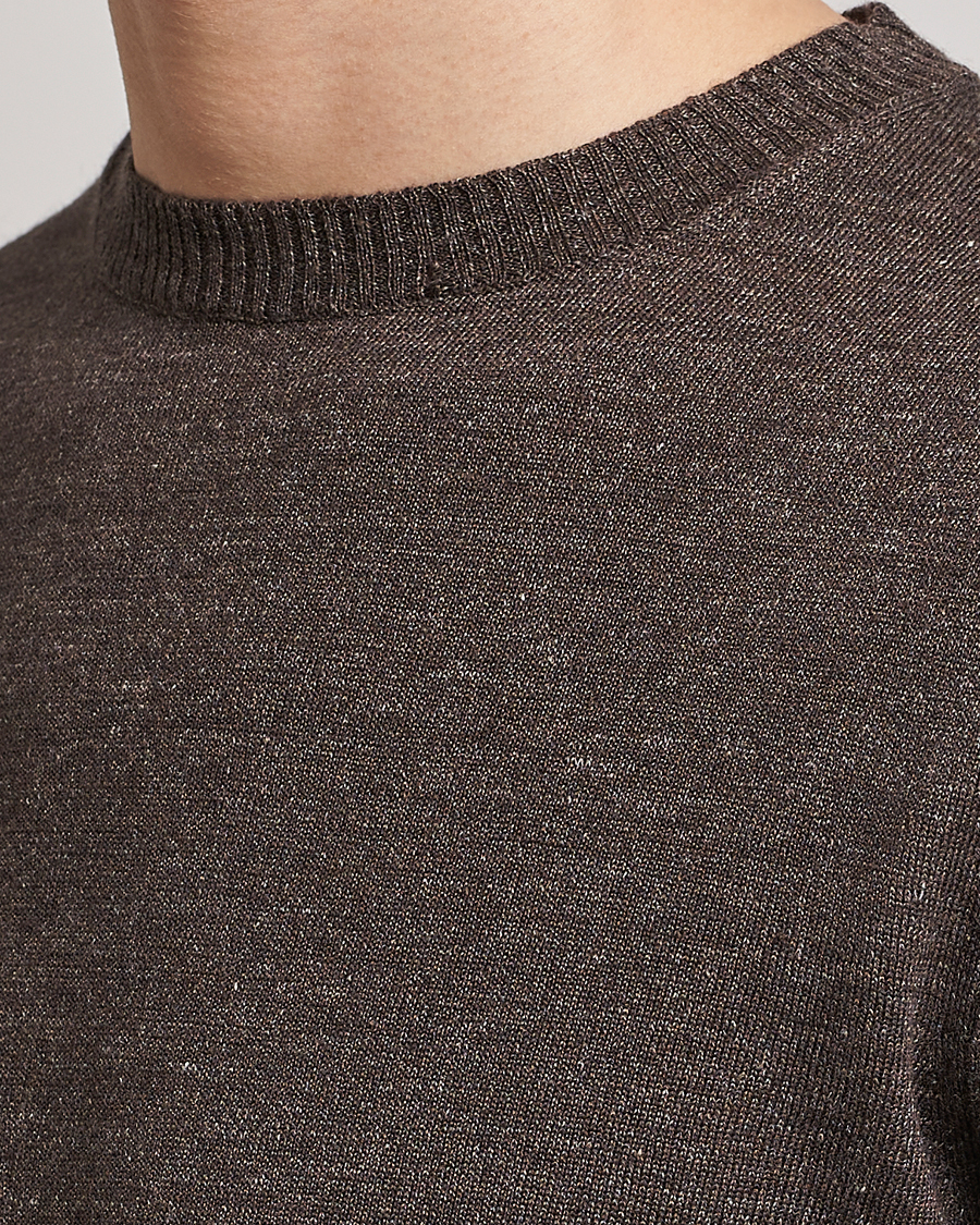 Herr | Tröjor | Stenströms | Merino/Linen Crew Neck Brown