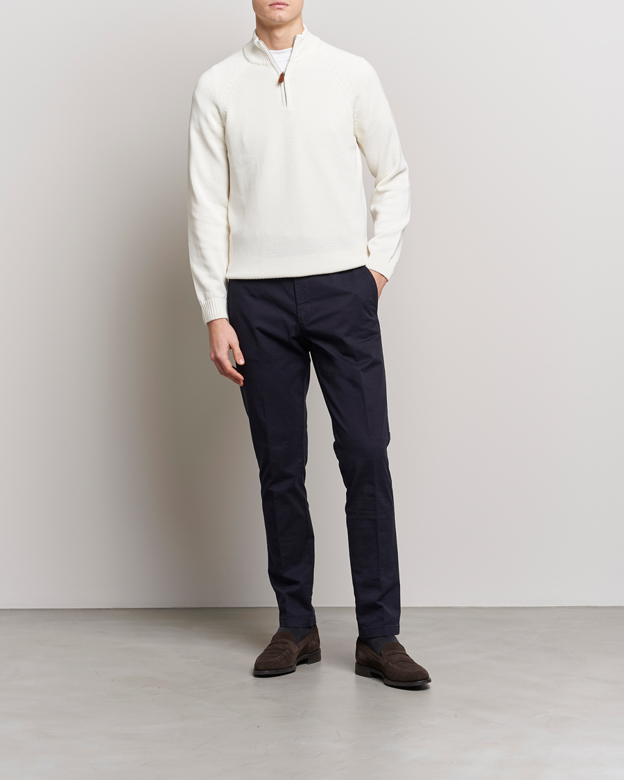 Herr | Tröjor | Stenströms | Knitted Cotton Half Zip White