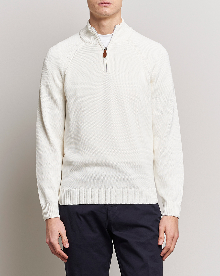 Herr | Tröjor | Stenströms | Knitted Cotton Half Zip White