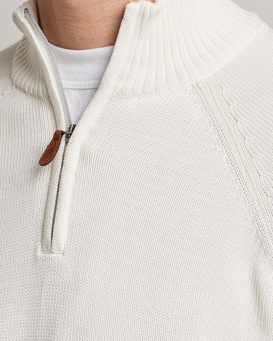 Herr | Tröjor | Stenströms | Knitted Cotton Half Zip White