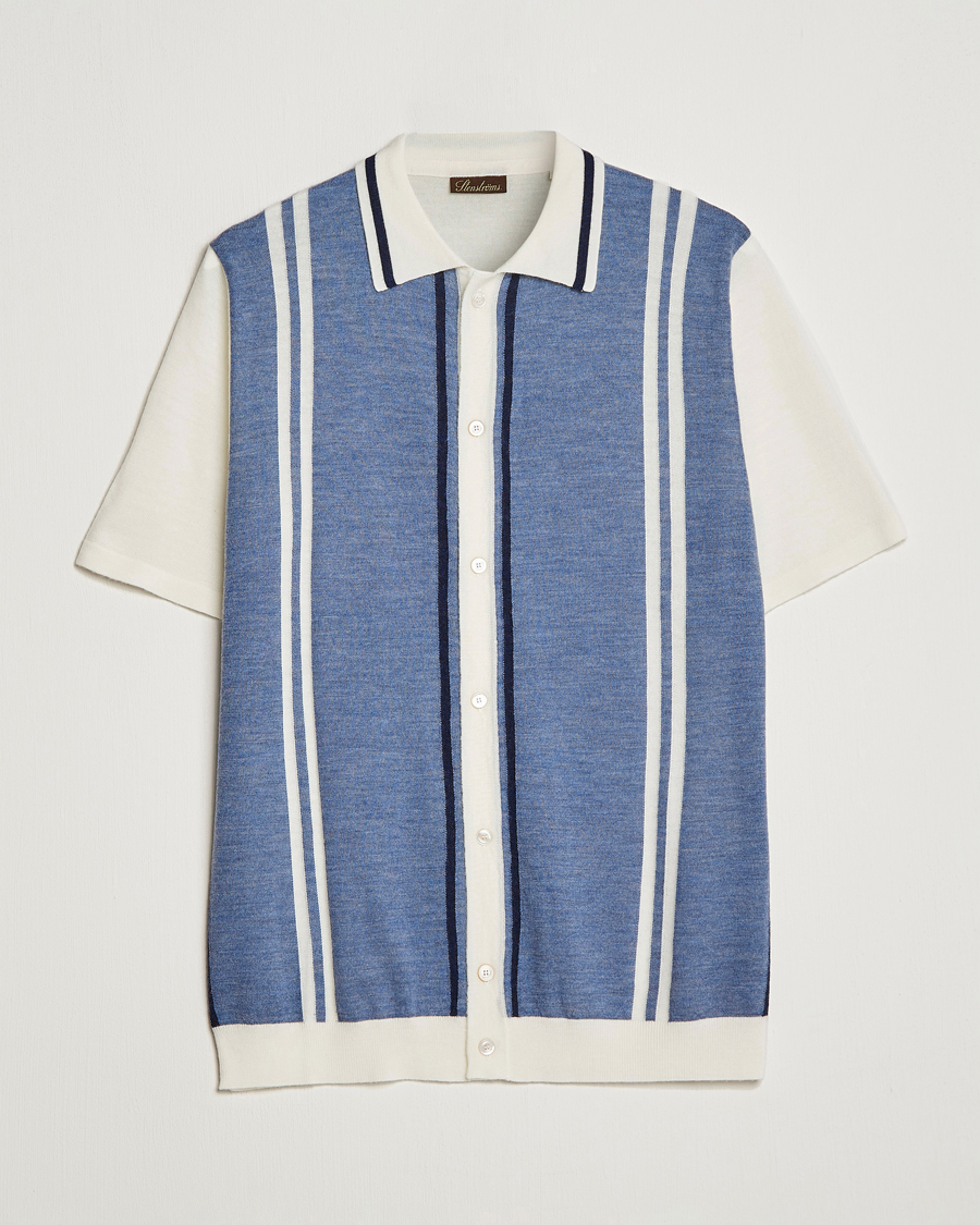 Herr | Skjortor | Stenströms | Ripley Merino Striped Polo Shirt Blue