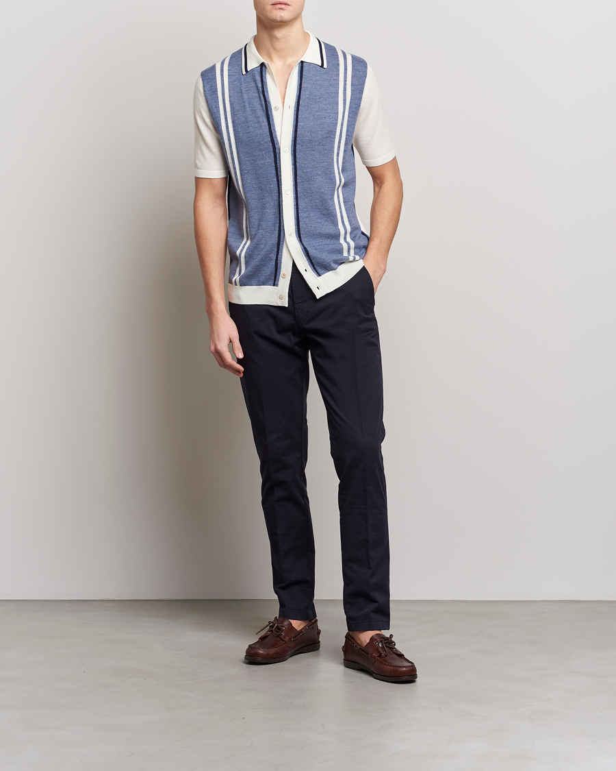 Herr | Skjortor | Stenströms | Ripley Merino Striped Polo Shirt Blue