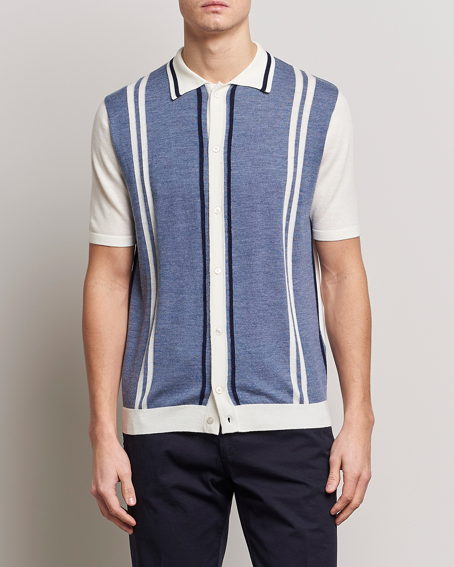 Herr | Skjortor | Stenströms | Ripley Merino Striped Polo Shirt Blue