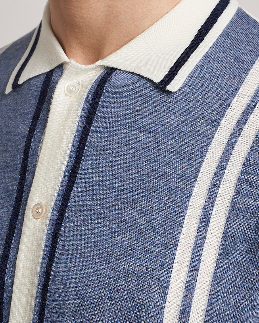 Herr | Skjortor | Stenströms | Ripley Merino Striped Polo Shirt Blue