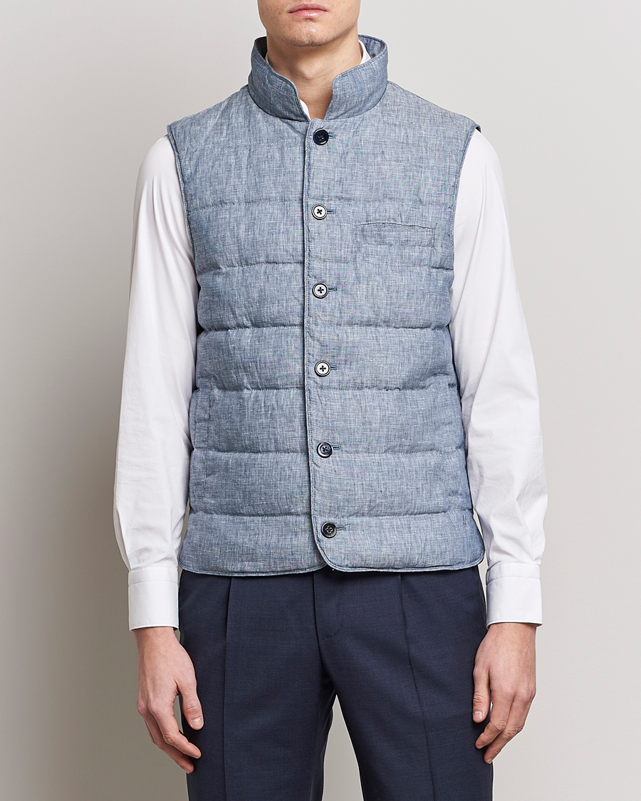 Herr | Västar | Stenströms | Padded Linen Vest Blue