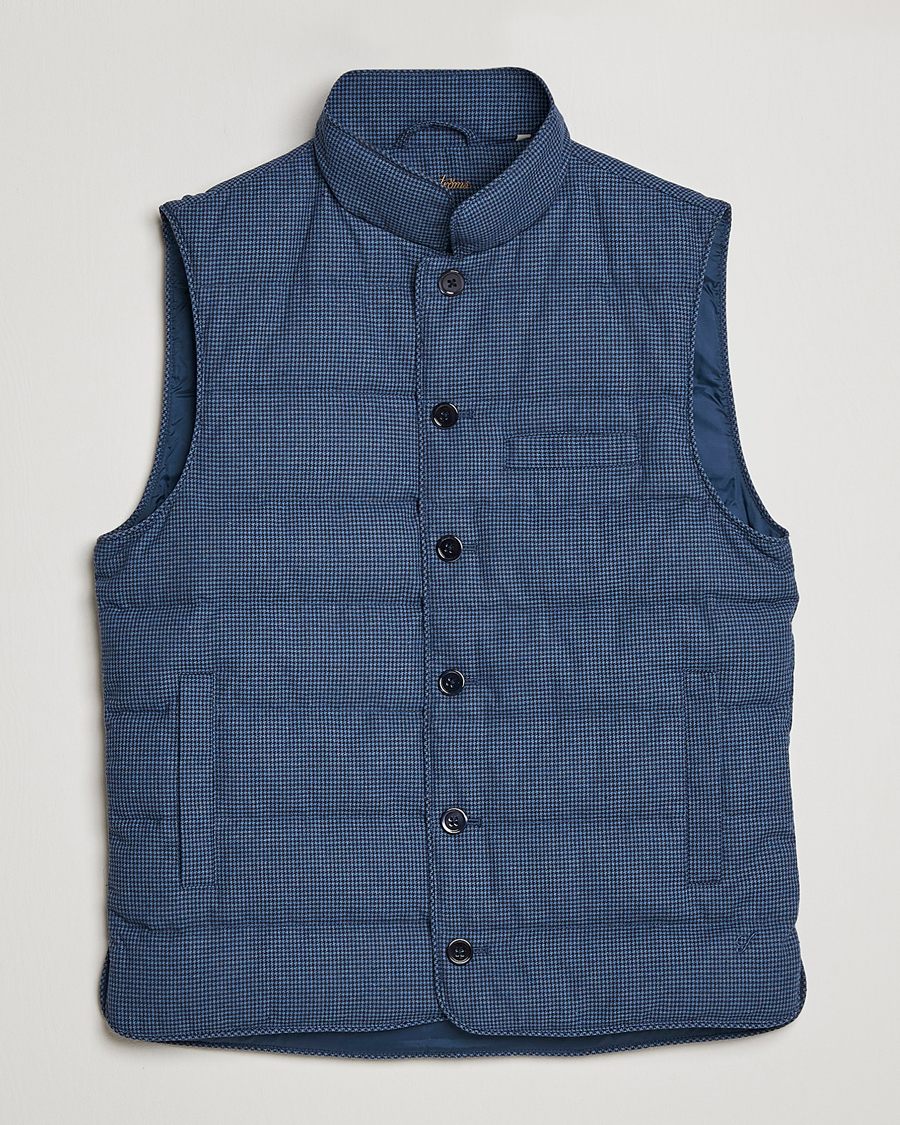 Herr | Västar | Stenströms | Padded Houndstooth Linen Vest Blue