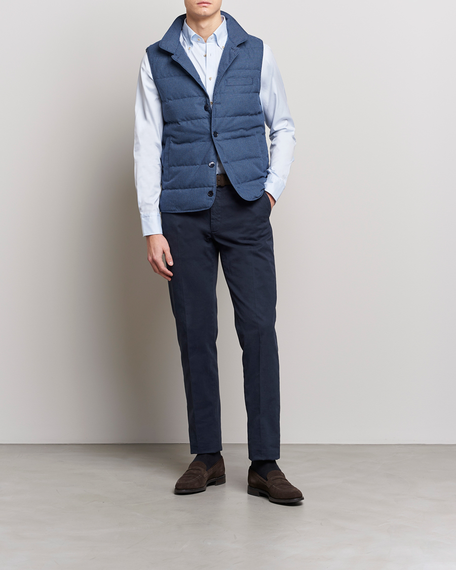 Herr | Västar | Stenströms | Padded Houndstooth Linen Vest Blue