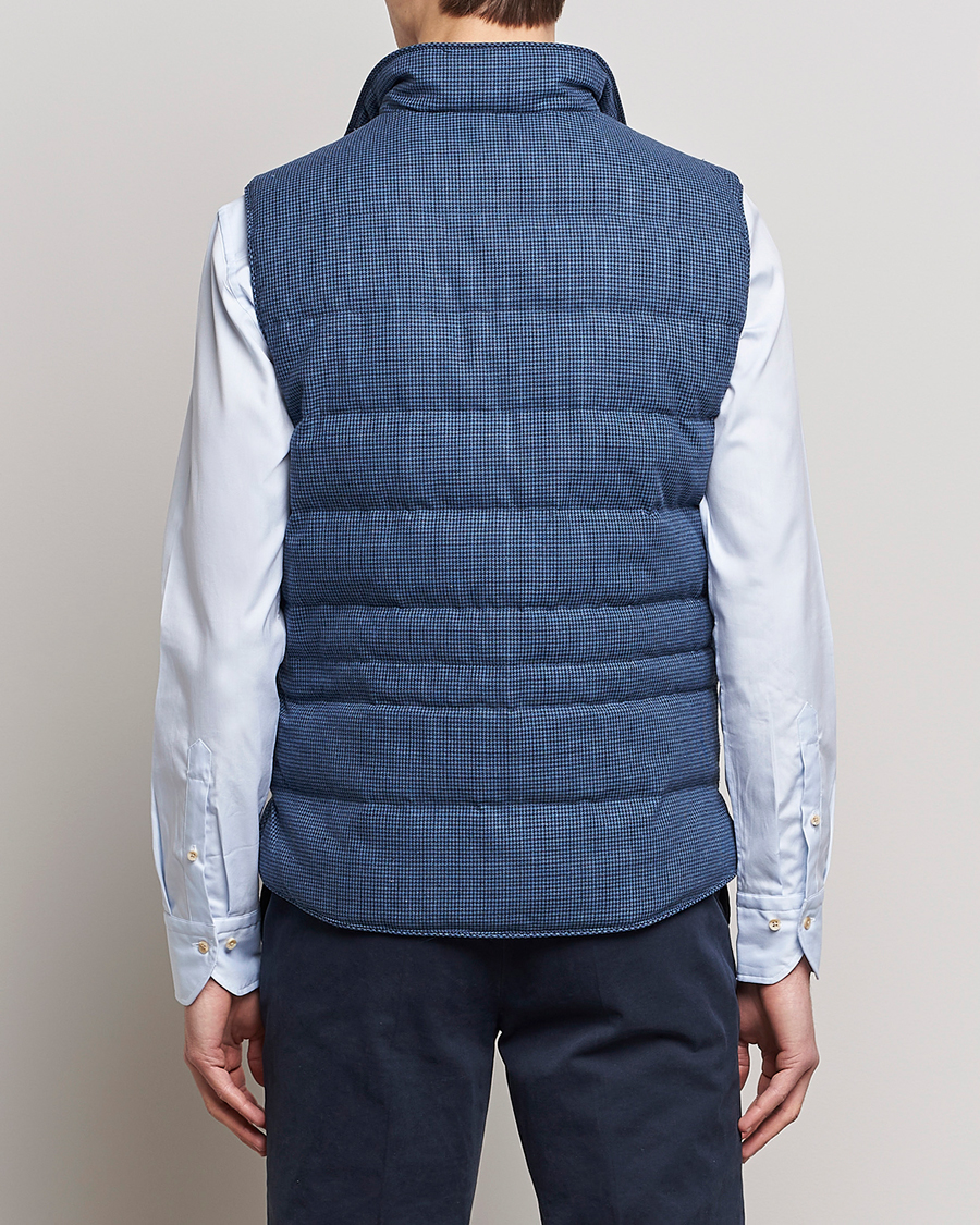Herr | Västar | Stenströms | Padded Houndstooth Linen Vest Blue