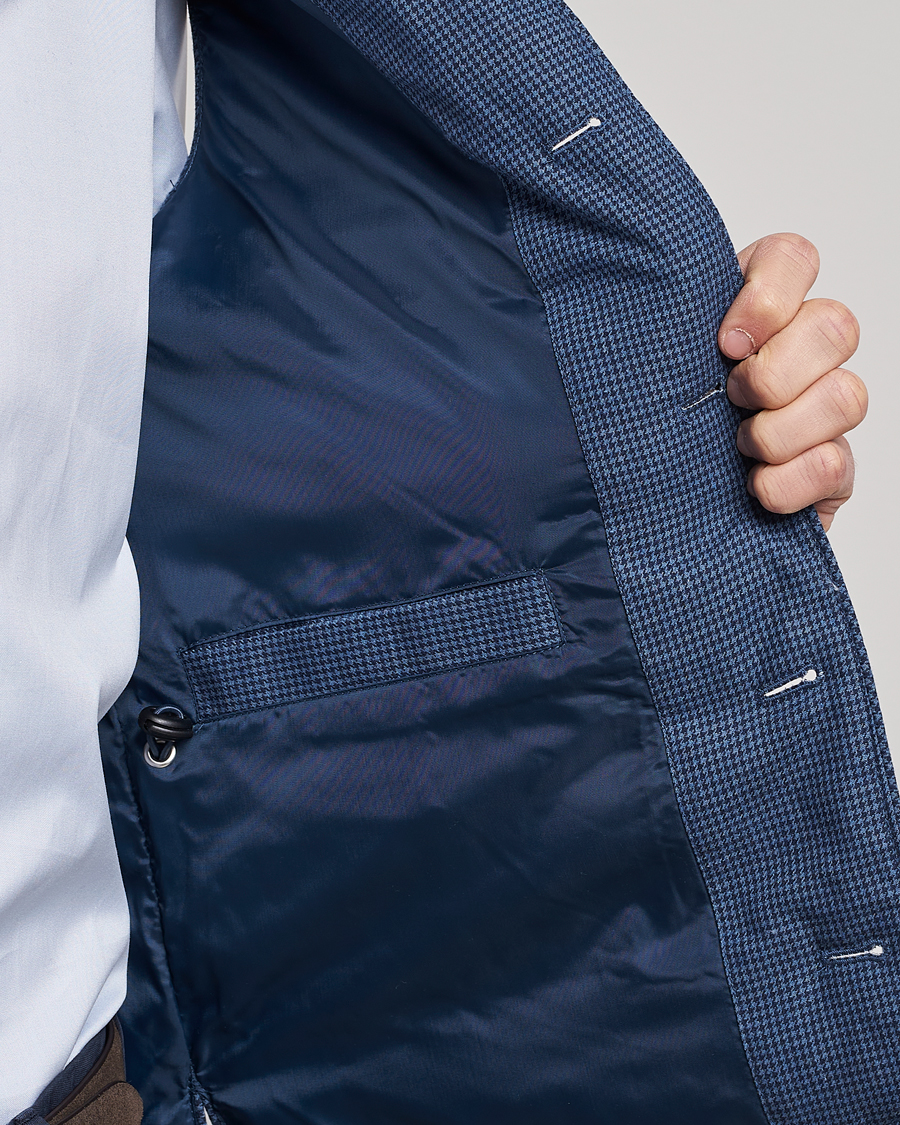 Herr | Västar | Stenströms | Padded Houndstooth Linen Vest Blue