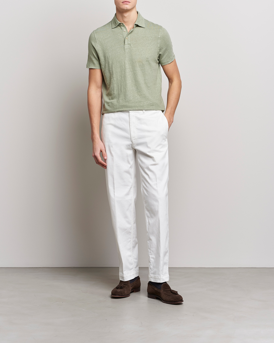 Herr | Pikéer | Stenströms | Linen Polo Shirt Pistachio