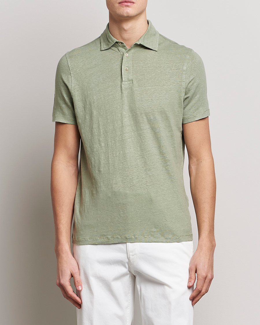 Herr | Pikéer | Stenströms | Linen Polo Shirt Pistachio