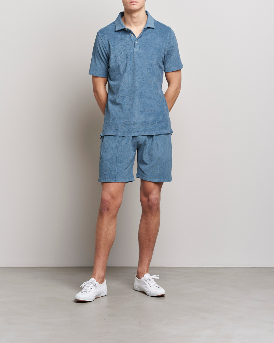Herr | Pikéer | Stenströms | Terry Cotton Poloshirt Petrol Blue