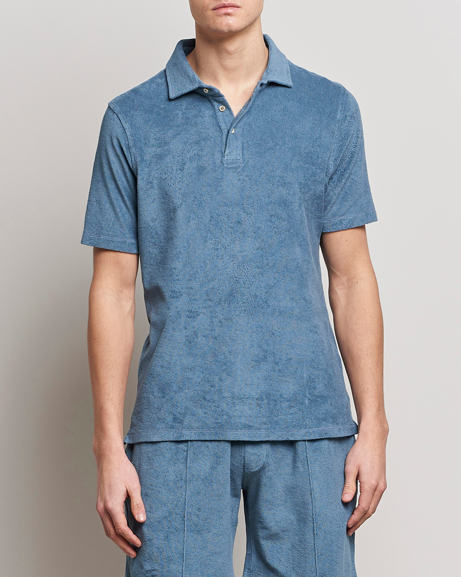 Herr | Kläder | Stenströms | Terry Cotton Poloshirt Petrol Blue