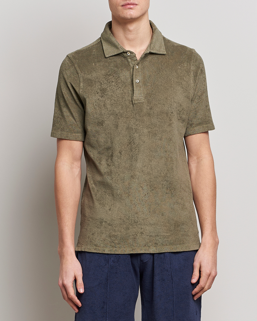 Herr | Pikéer | Stenströms | Terry Cotton Poloshirt Olive