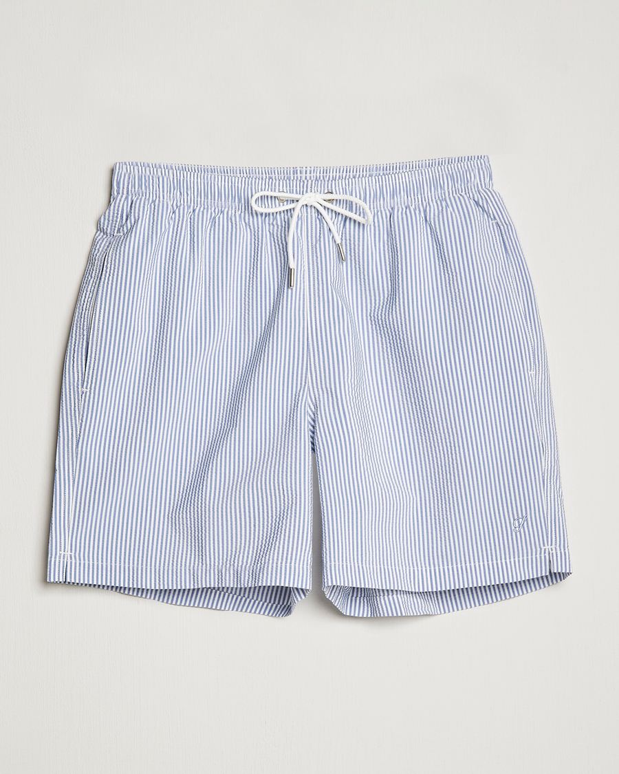 Herr | Badbyxor | Stenströms | Seersucker Striped Swim Shorts Blue