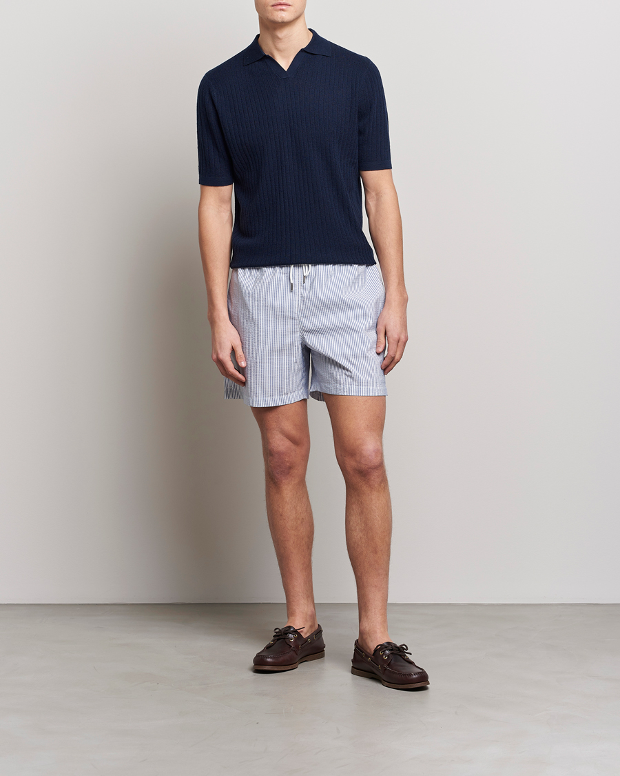 Herr | Badbyxor | Stenströms | Seersucker Striped Swim Shorts Blue