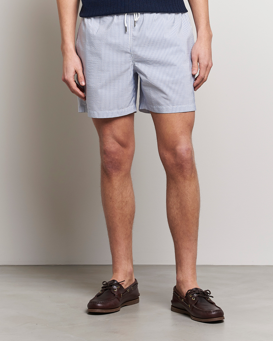 Herr | Badbyxor | Stenströms | Seersucker Striped Swim Shorts Blue