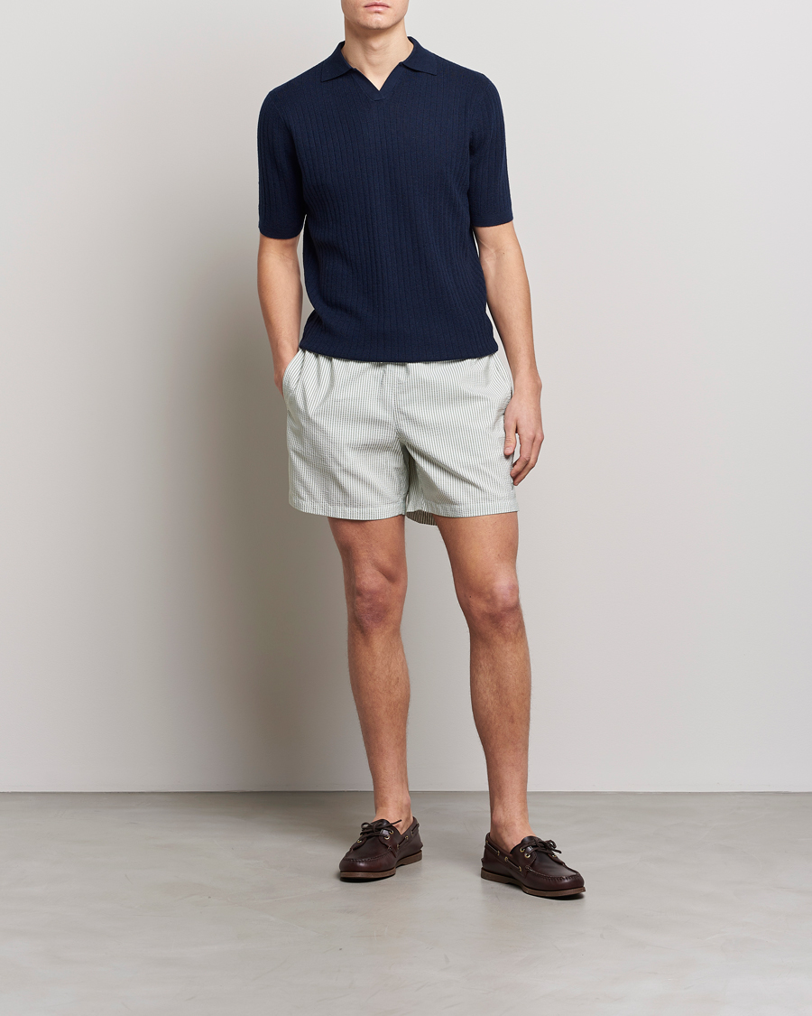 Herr | Badbyxor | Stenströms | Seersucker Striped Swim Shorts Green