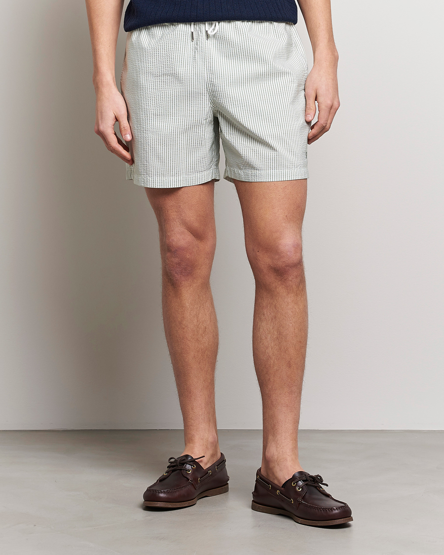 Herr | Badbyxor | Stenströms | Seersucker Striped Swim Shorts Green