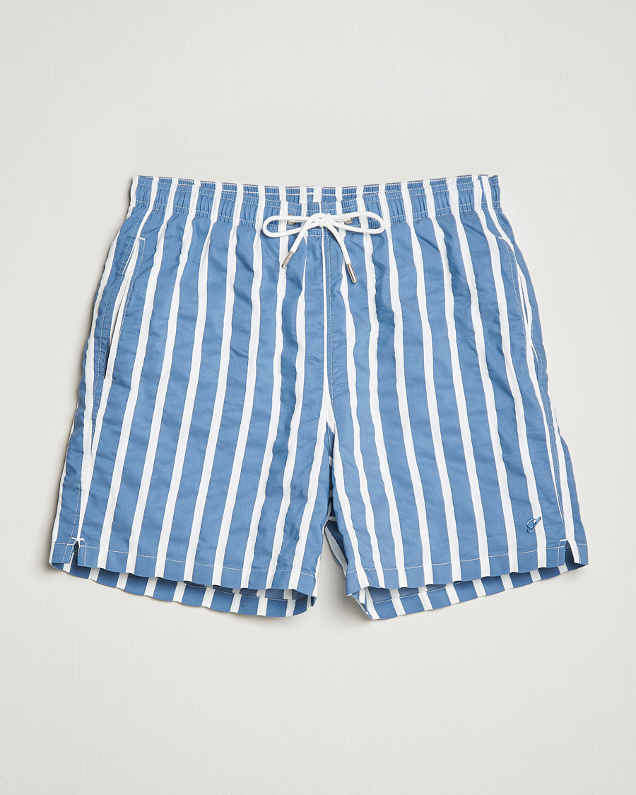 Herr | Badbyxor | Stenströms | Riviera Bold Striped Swim Shorts Blue