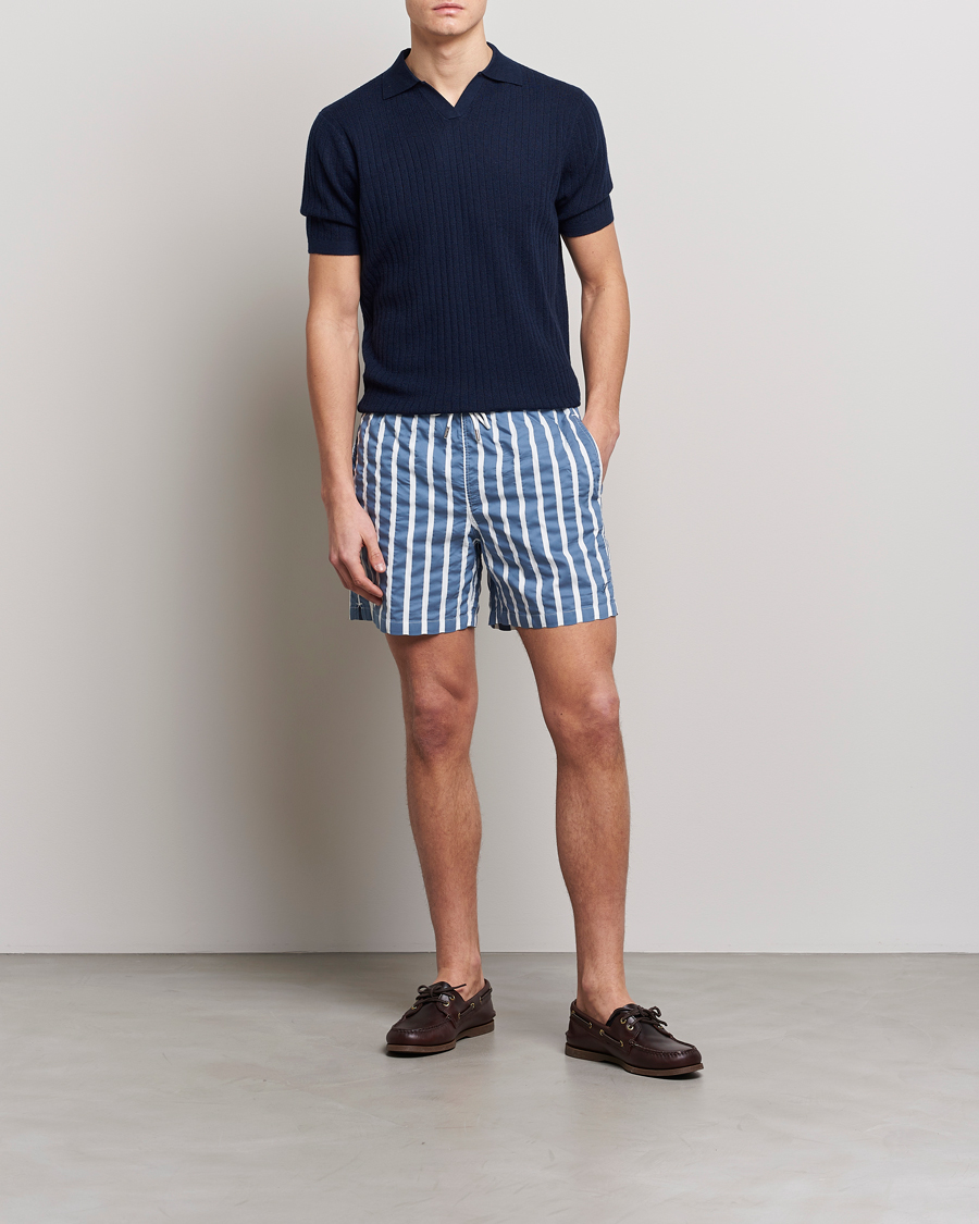 Herr | Badbyxor | Stenströms | Riviera Bold Striped Swim Shorts Blue