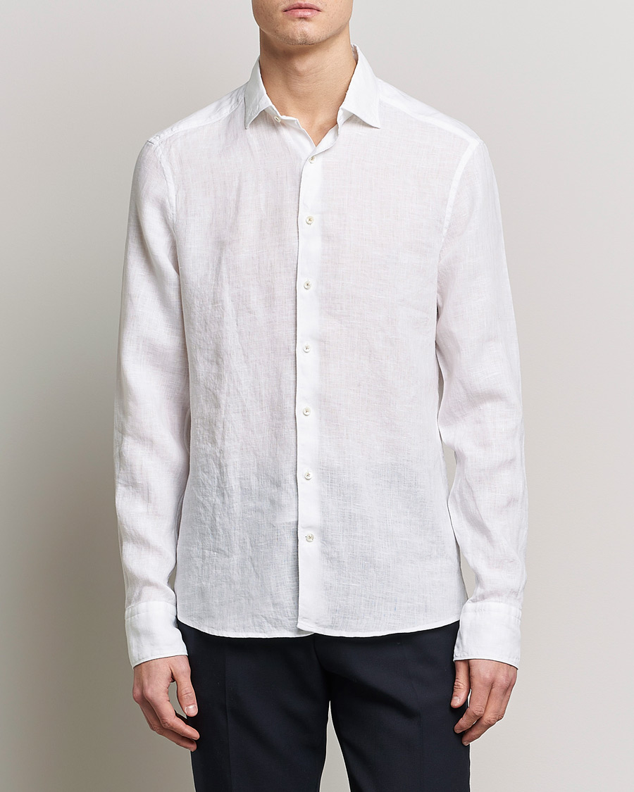 Herr | Casual | Stenströms | Slimline Cut Away Linen Shirt White